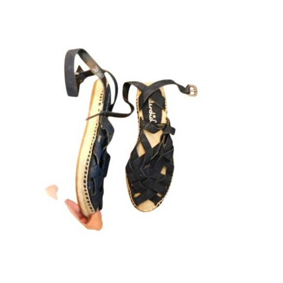 Splendid Size 8M Navy Blue Leather Espadrille Style Flat Shoes Ankle Strap NEW - Picture 2 of 3